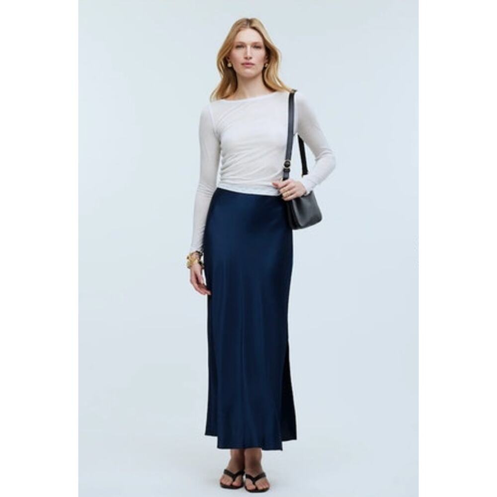 Madewell Navy Satin Maxi Skirt
